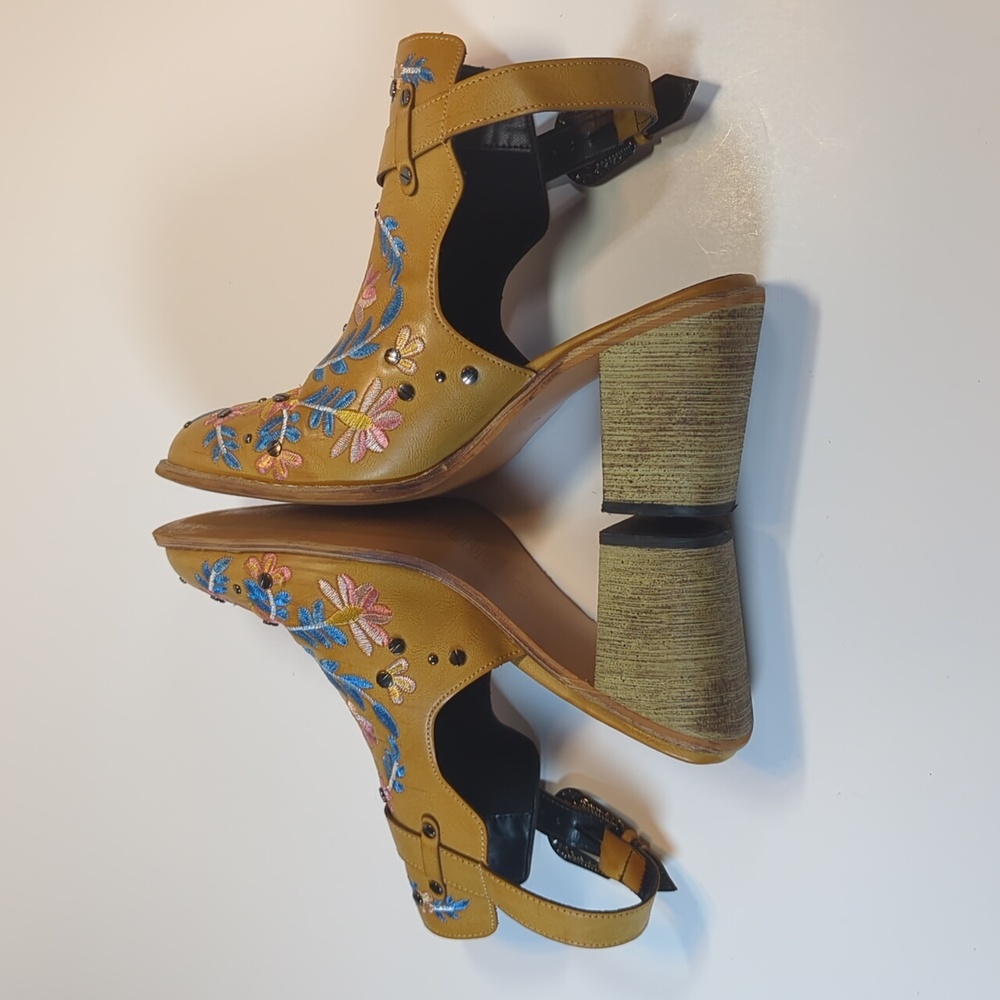 Floral Embroidery Buckled Backless Ankle Boots Size 9 - Picture 7 of 14